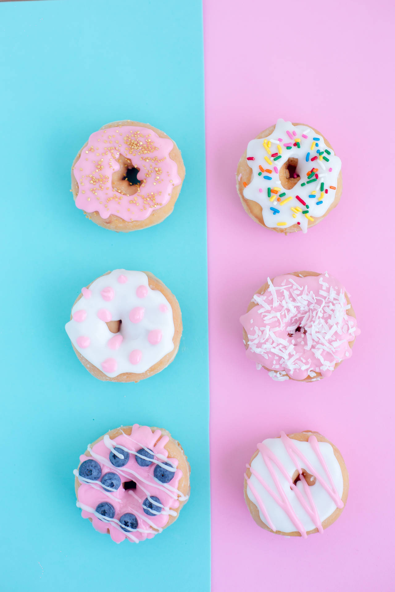 Pastel Iphone Pink Blå Donuts Wallpaper
