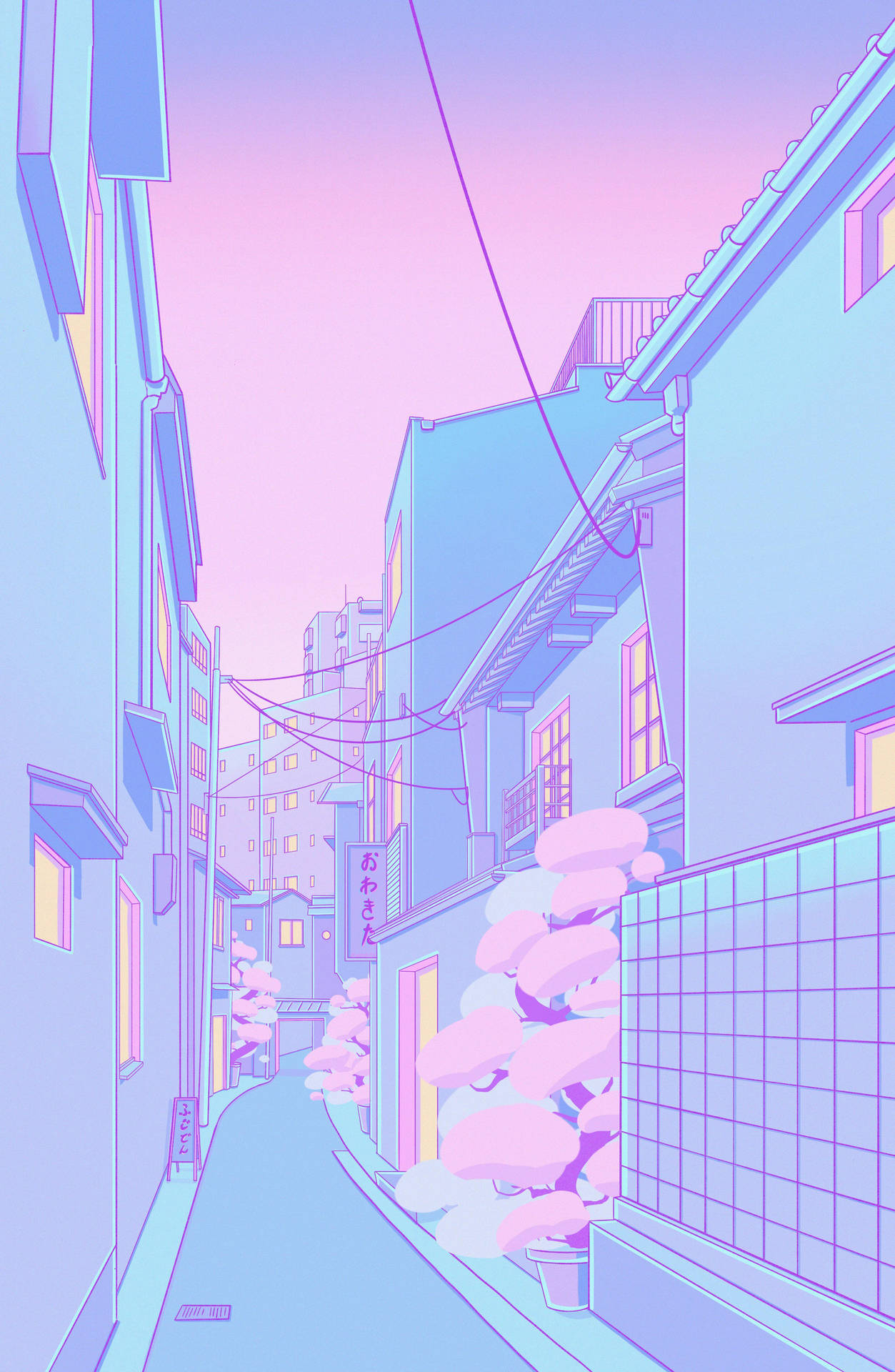 Pastel Japanese Aesthetic Empty Alleyway Wallpaper