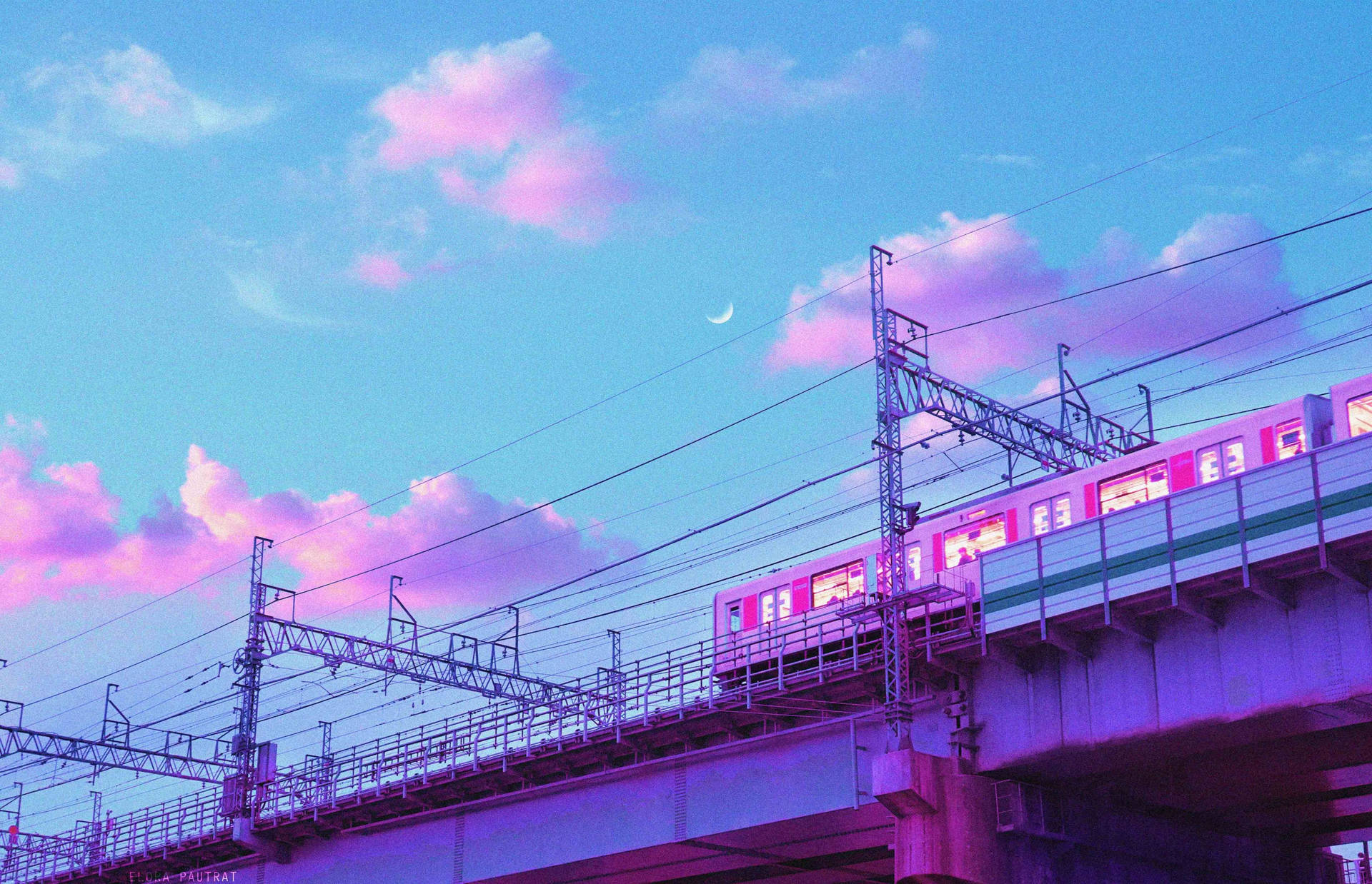 Pastel Japanese Aesthetic Of A Passing Train Wallpaper