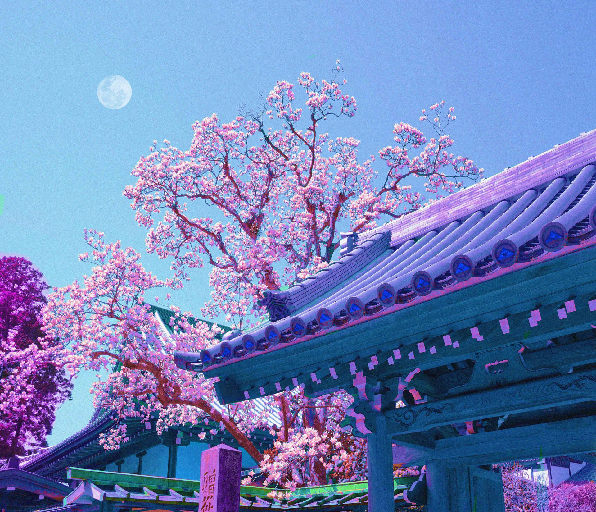 Díade Primavera Estético Japonés En Tonos Pastel. Fondo de pantalla