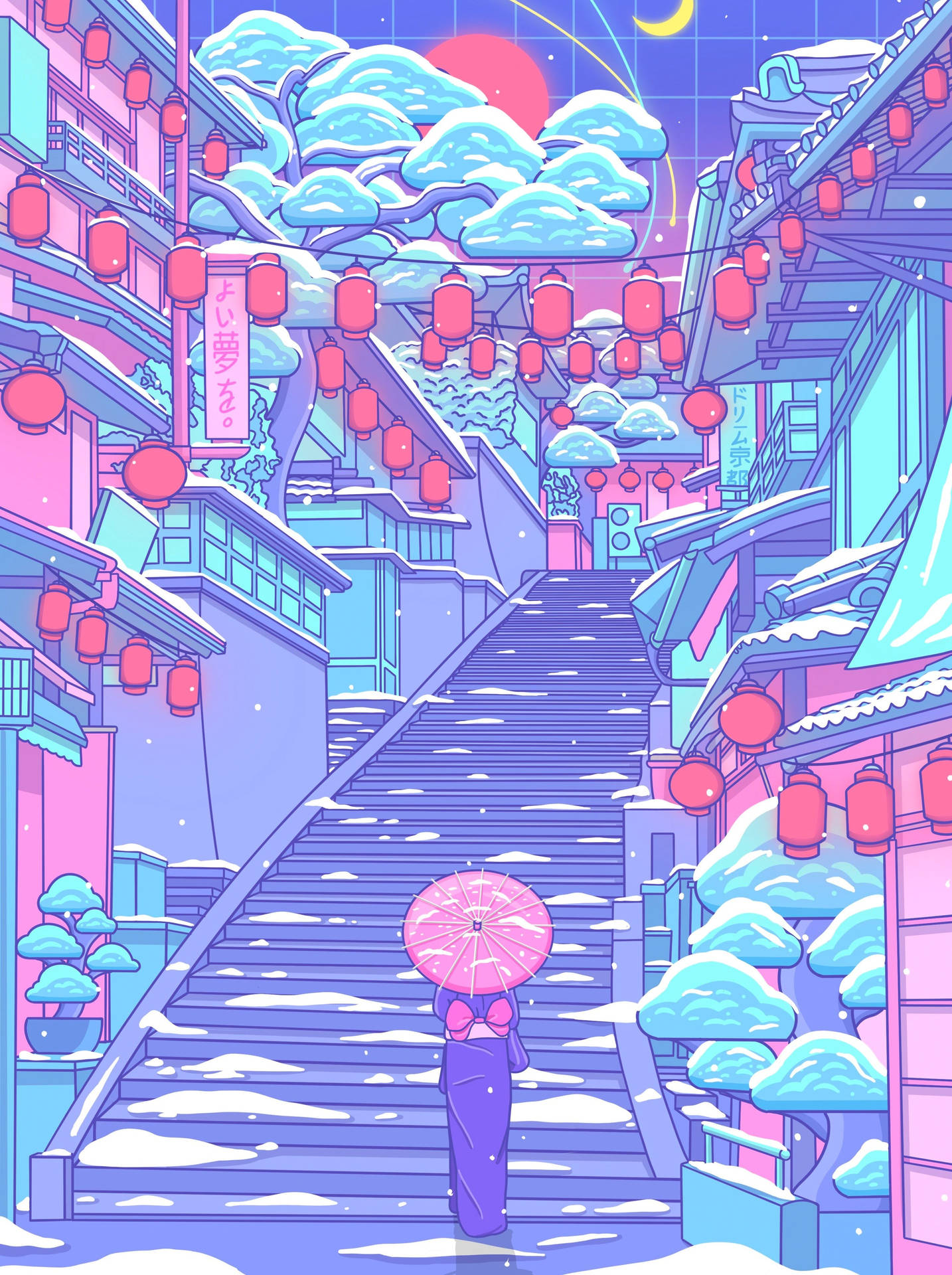 Pastel Japanese Aesthetic Winter Light Festival Wallpaper