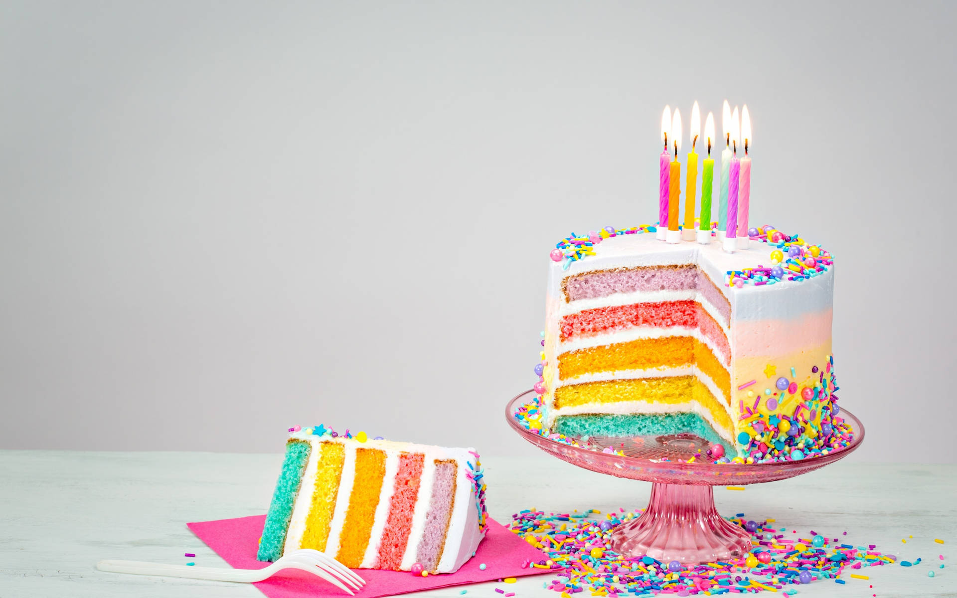 Pastel Layer Birthday Cake Candles Wallpaper