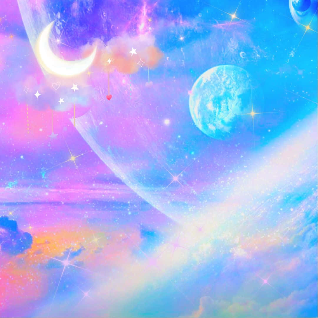 Suggested  "A dreamy night sky illuminated by a stunning pastel moon." Wallpaper