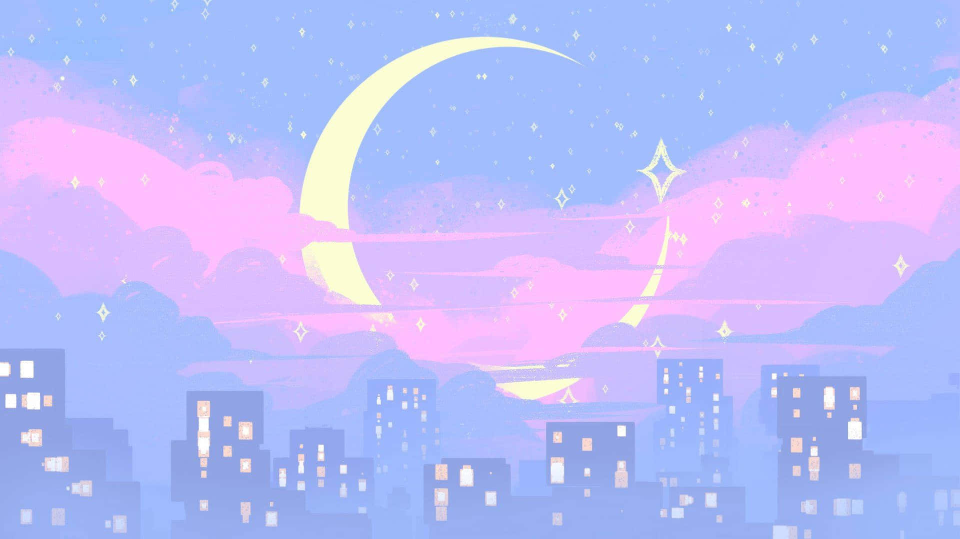 Stunning Night View - A lone pastel moon illuminates the night sky. Wallpaper