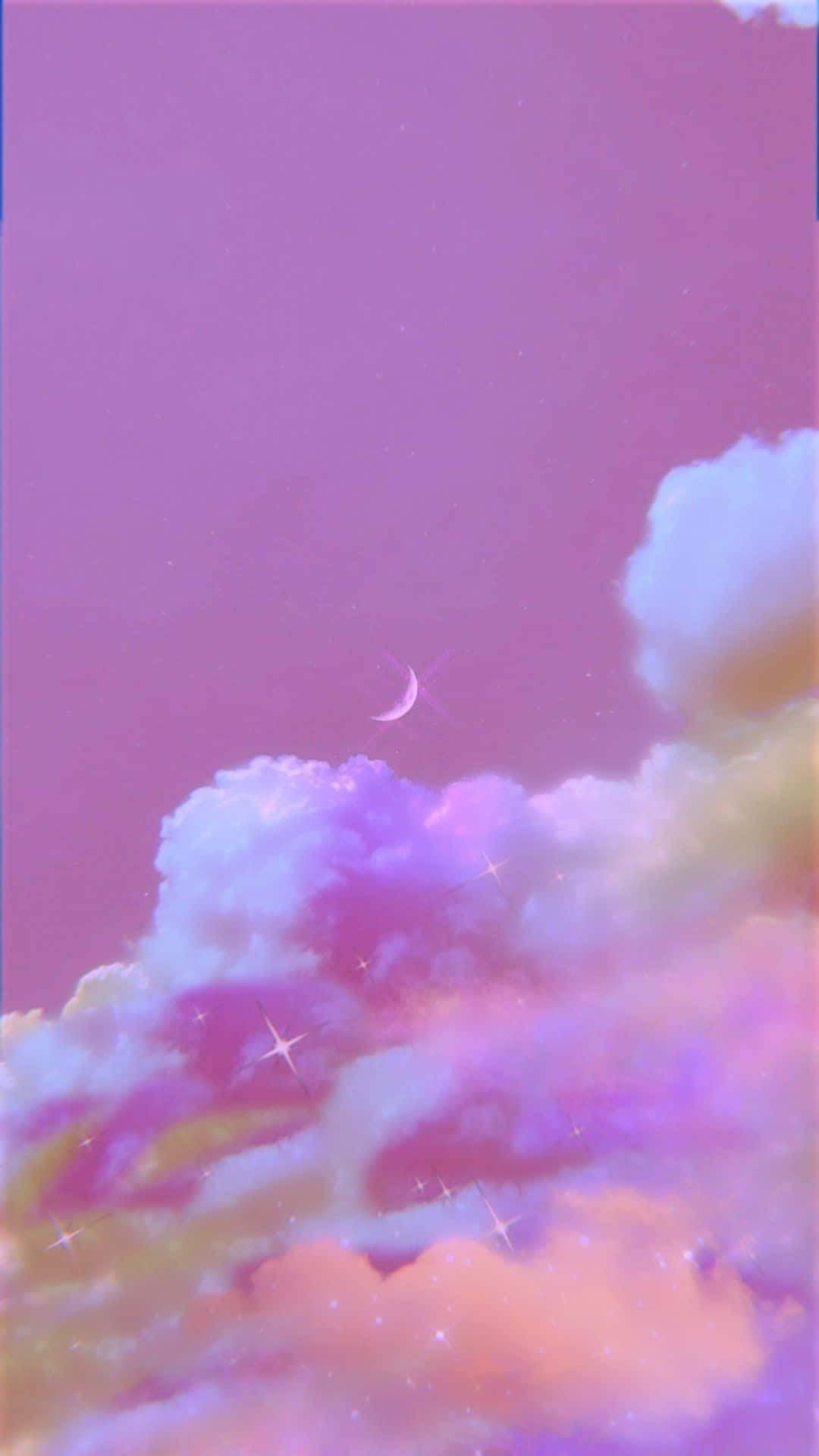"Beautiful Pastel Moon and Stars in the Night Sky" Wallpaper