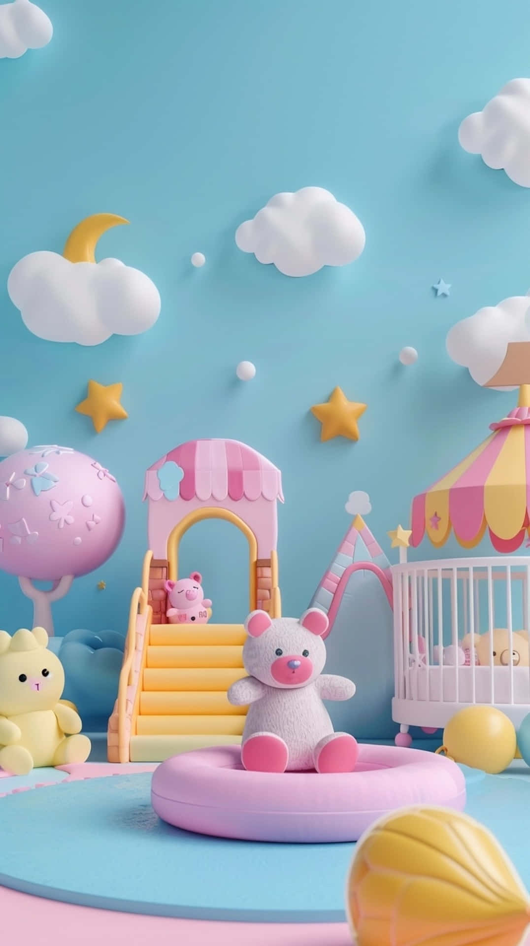 Pastel Nursery Playroom Scene Wallpaper