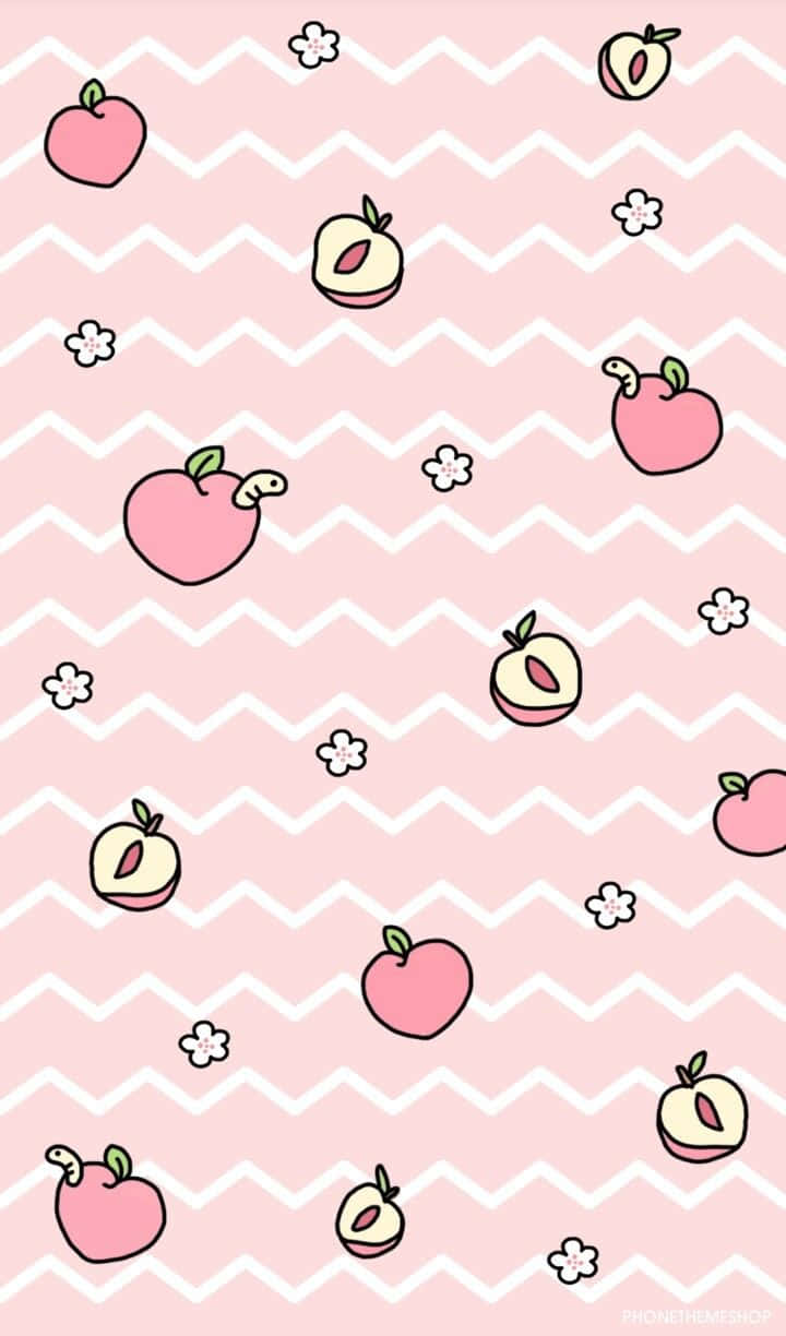 En pink baggrund med et pink mønster og nogle æbler Wallpaper