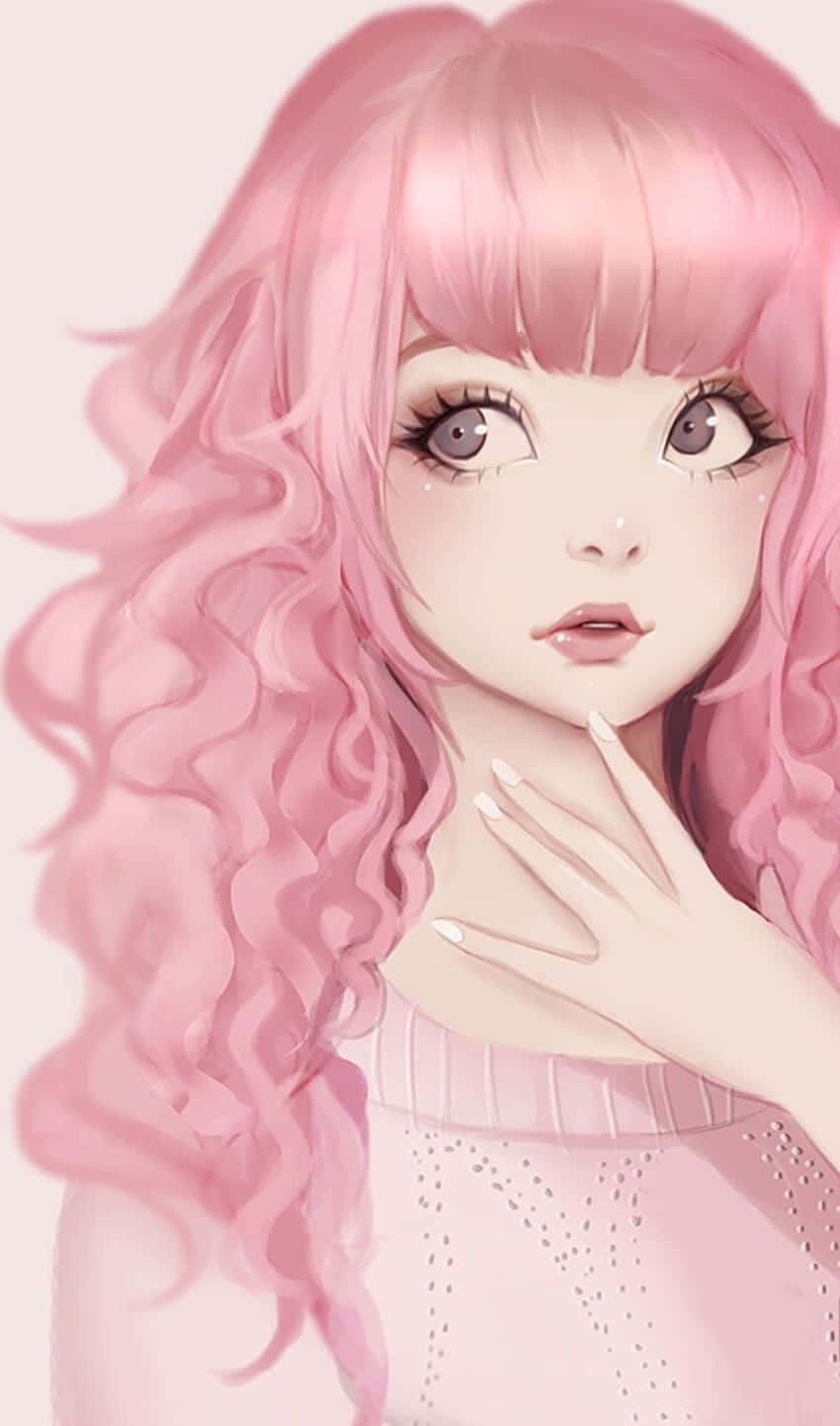 En pige med pink hår og en hvid skjorte Wallpaper