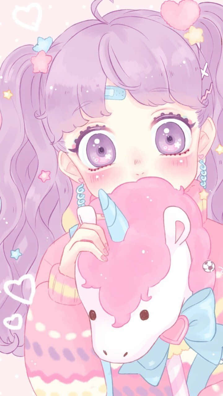 Pastel Pink Aesthetic Anime Holding Unicorn Wallpaper