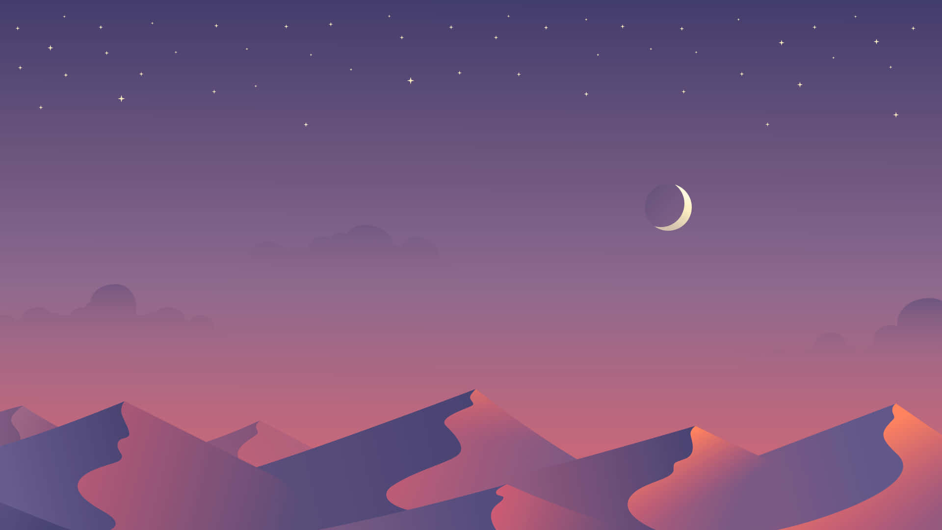 A Mountain Landscape With A Crescent And Stars Wallpaper