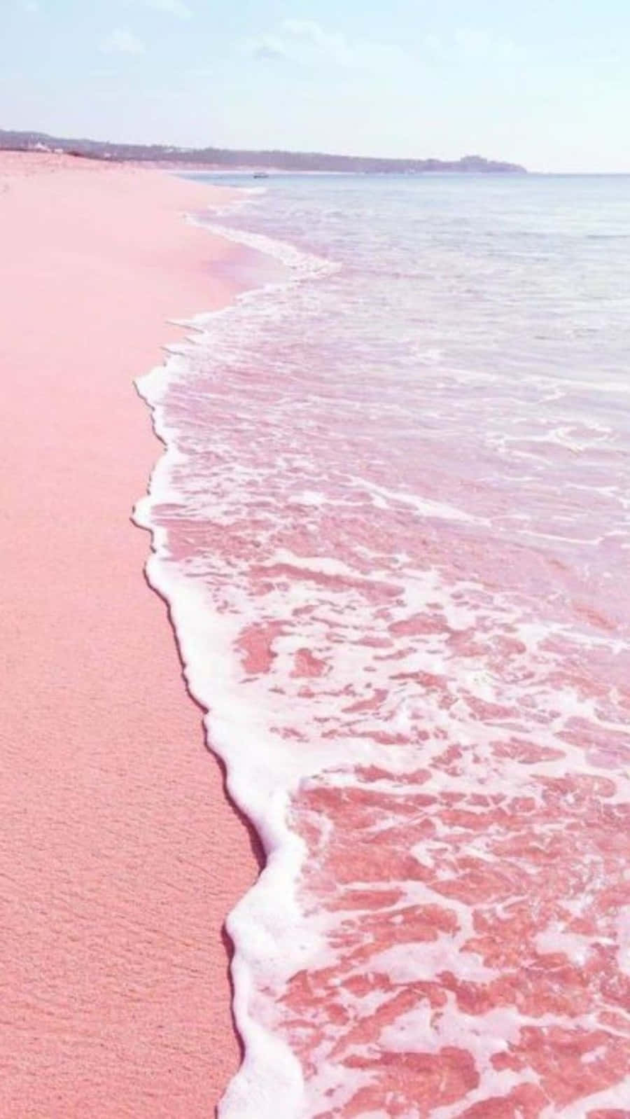 Spiaggiadi Sabbia Rosa Con Onde E Oceano