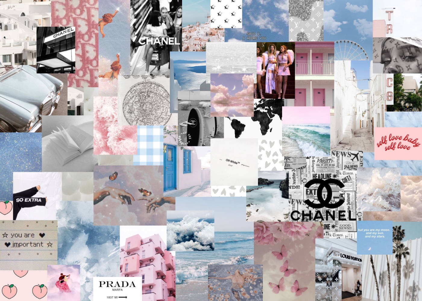 Pastel Pink And Blue Collage Wallpaper