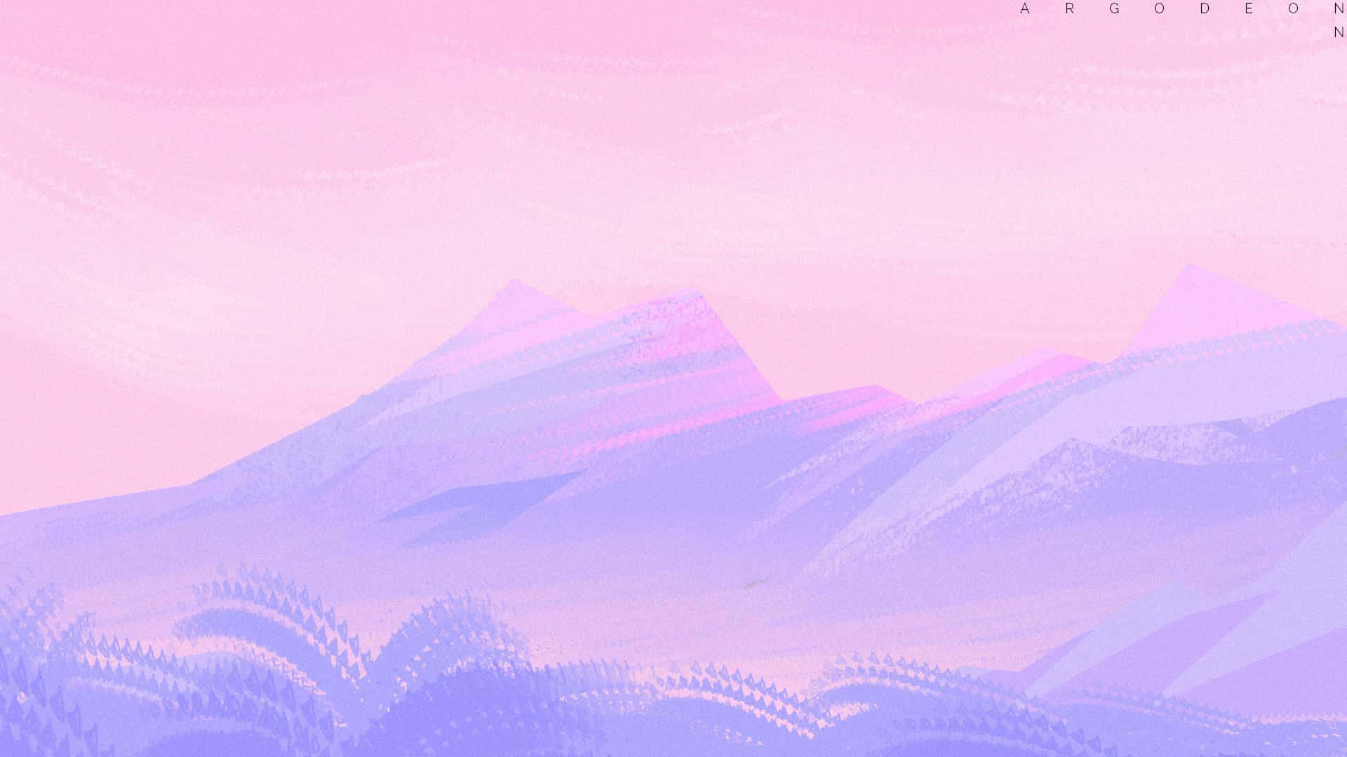 A Pink And Purple Landscape With Mountains Wallpaper