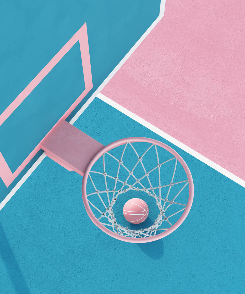 Pastelfarvet blå basketballbane Wallpaper