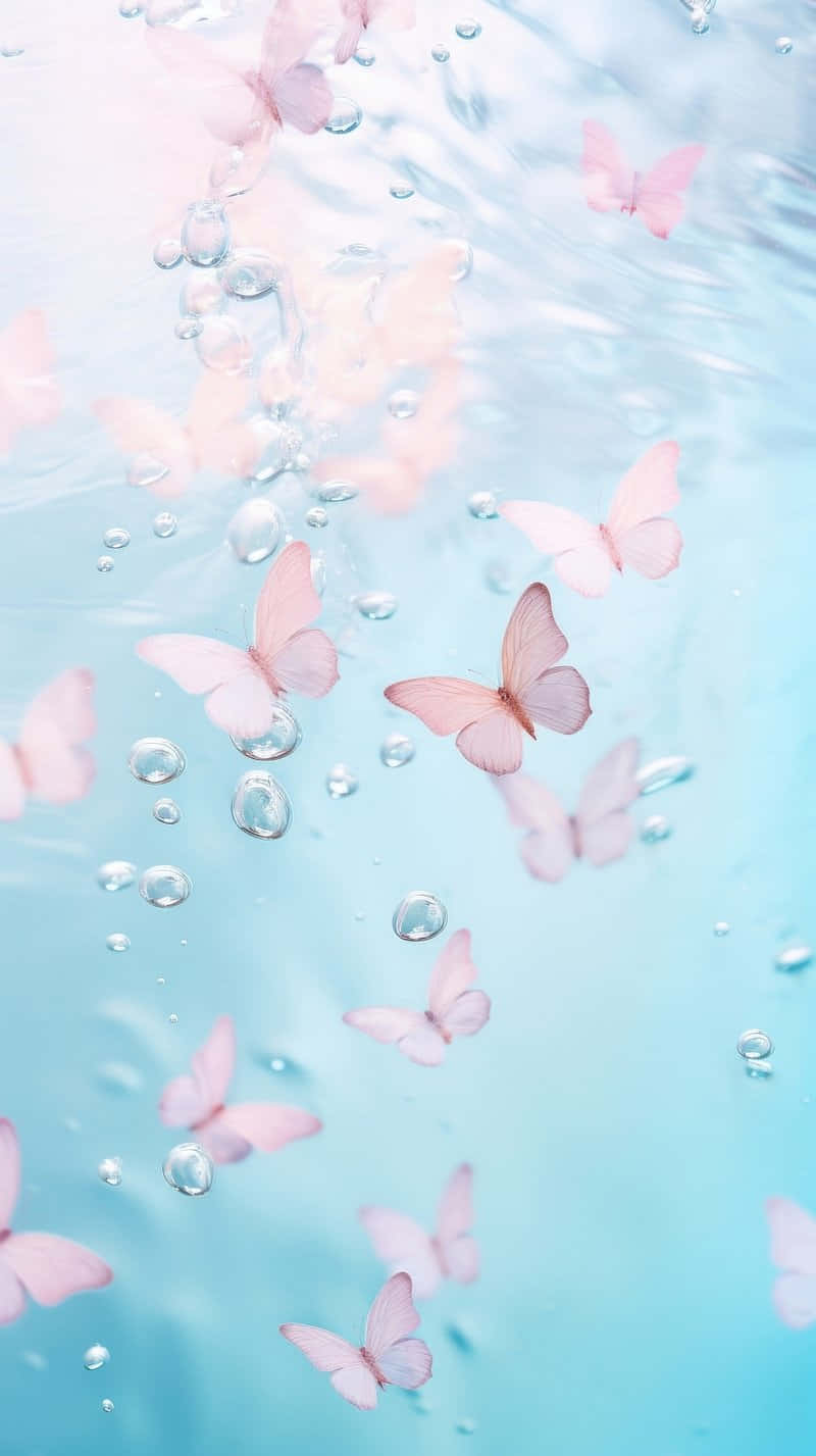 Pastel Pink Butterflies Water Aesthetic.jpg Wallpaper