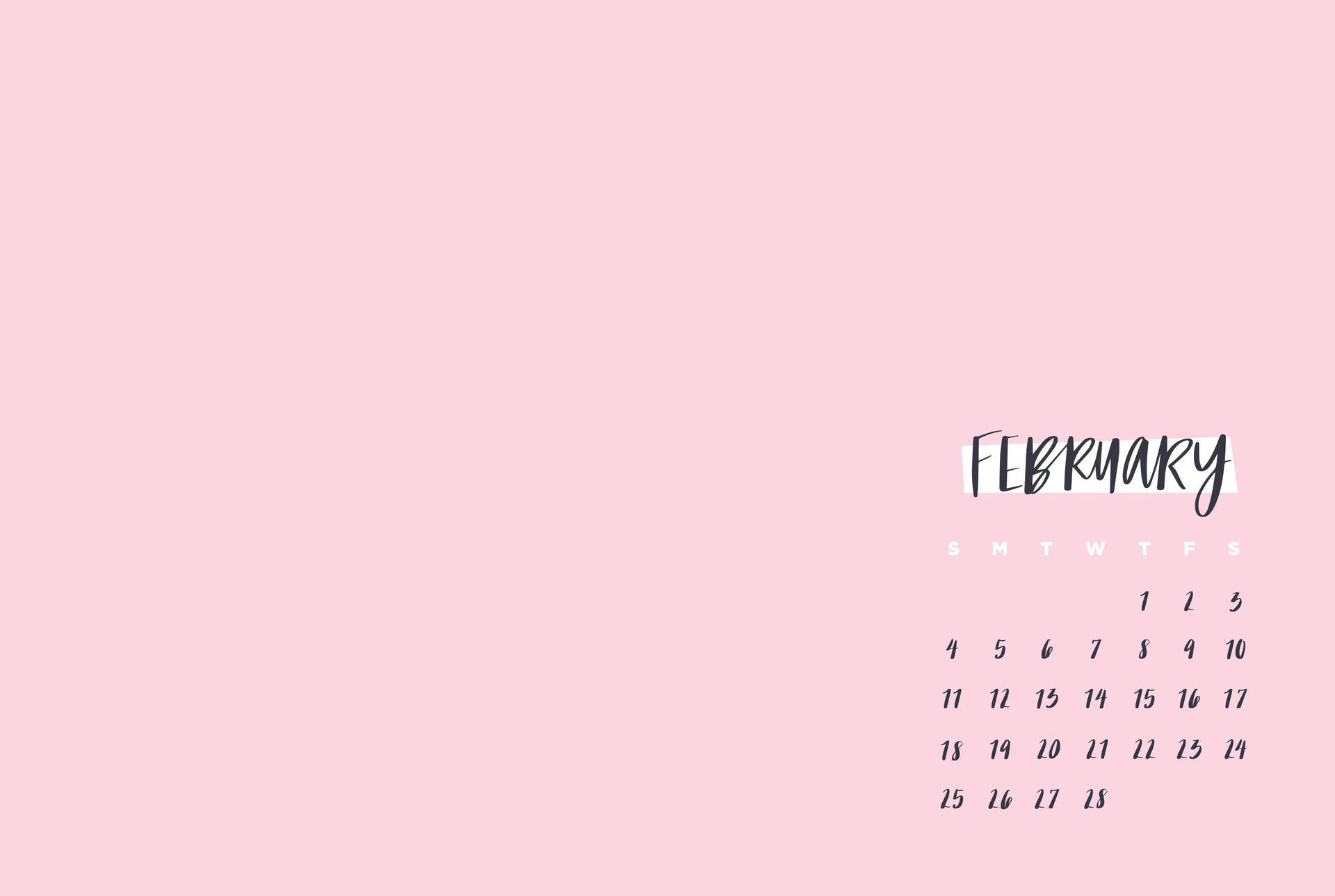 Pastel Pink February Calendar Wallpaper