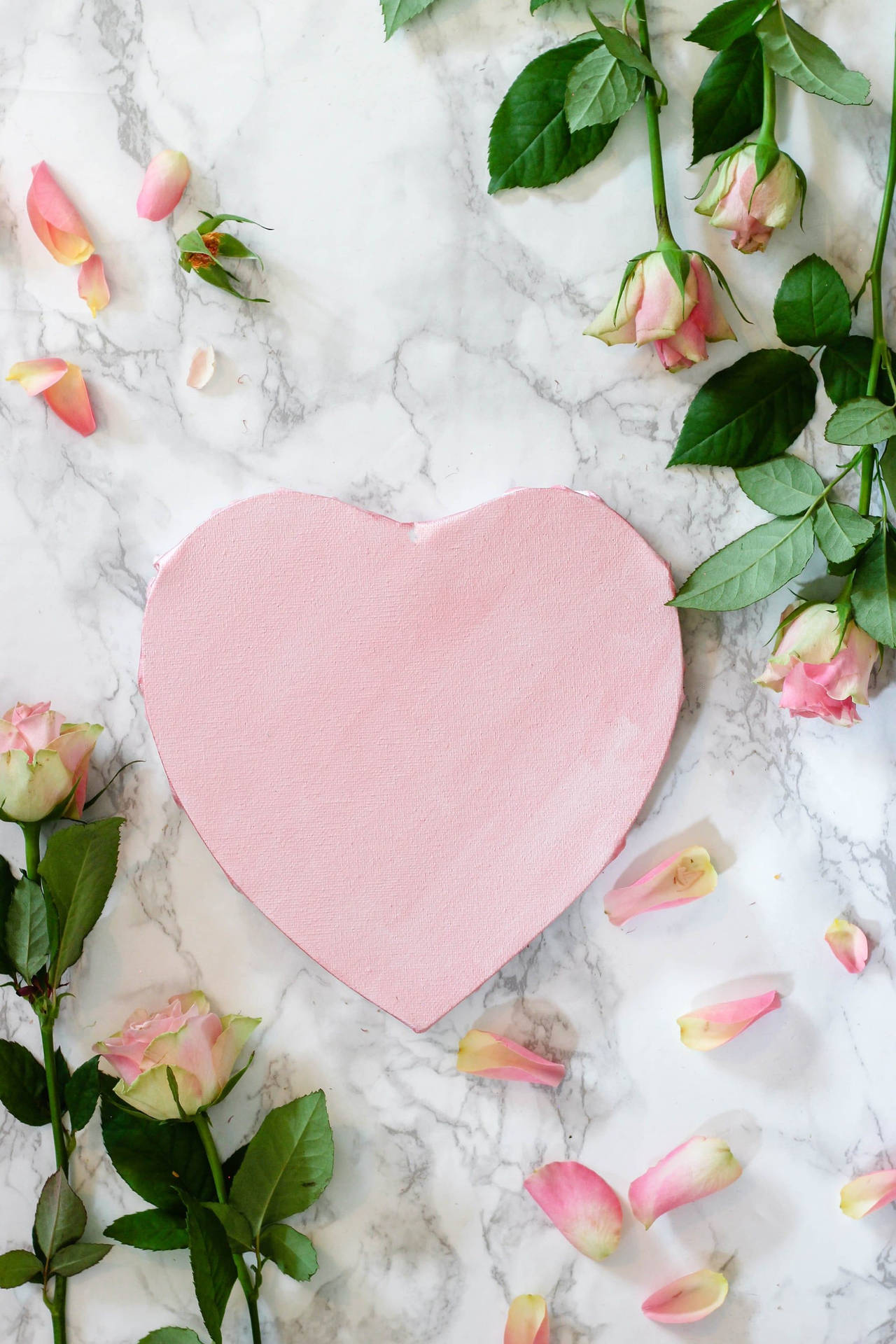 Pastel Pink Heart Plate With Roses Wallpaper