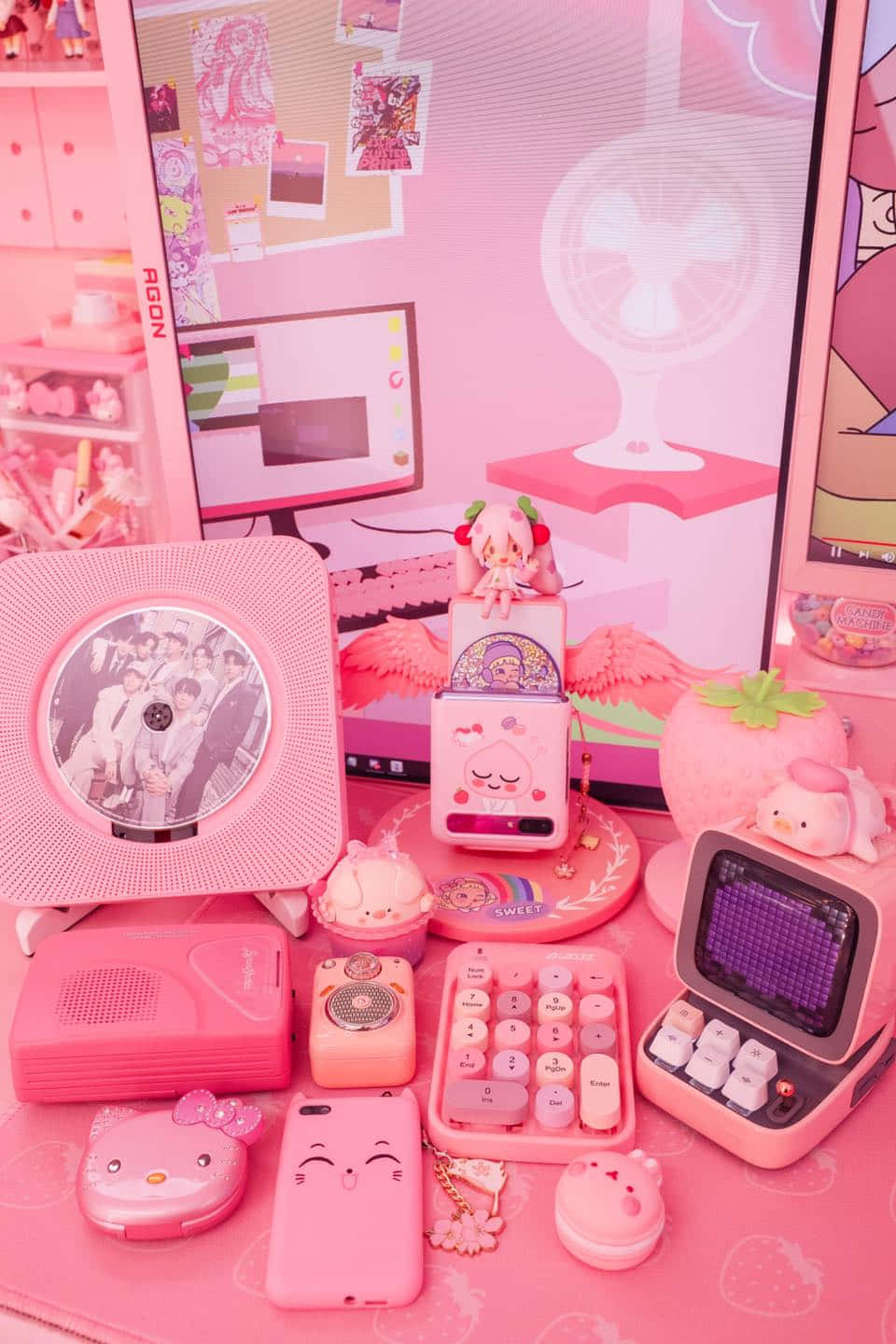 Pastel Pink Kawaii Desk Setup Wallpaper