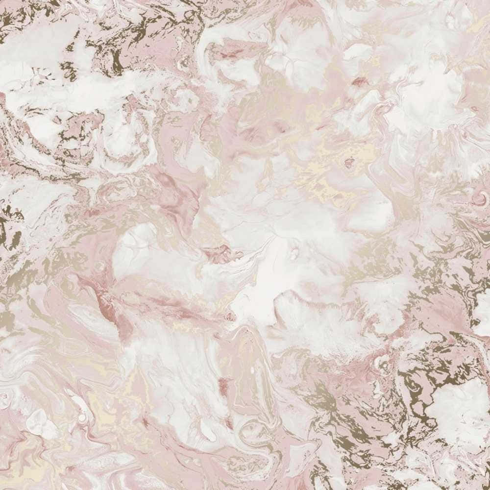 En pink marmor tapet med guld og sølv swirls Wallpaper