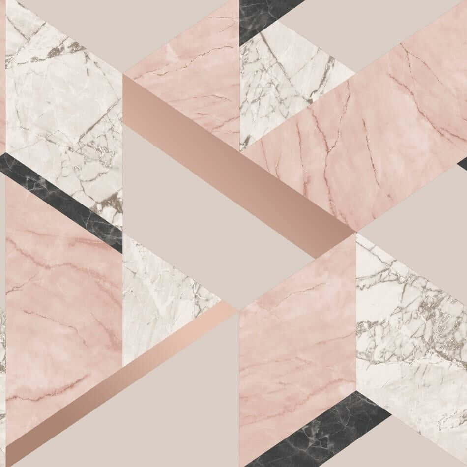 A Pink Marble Wallpaper With Black And White Geometric Shapes Wallpaper