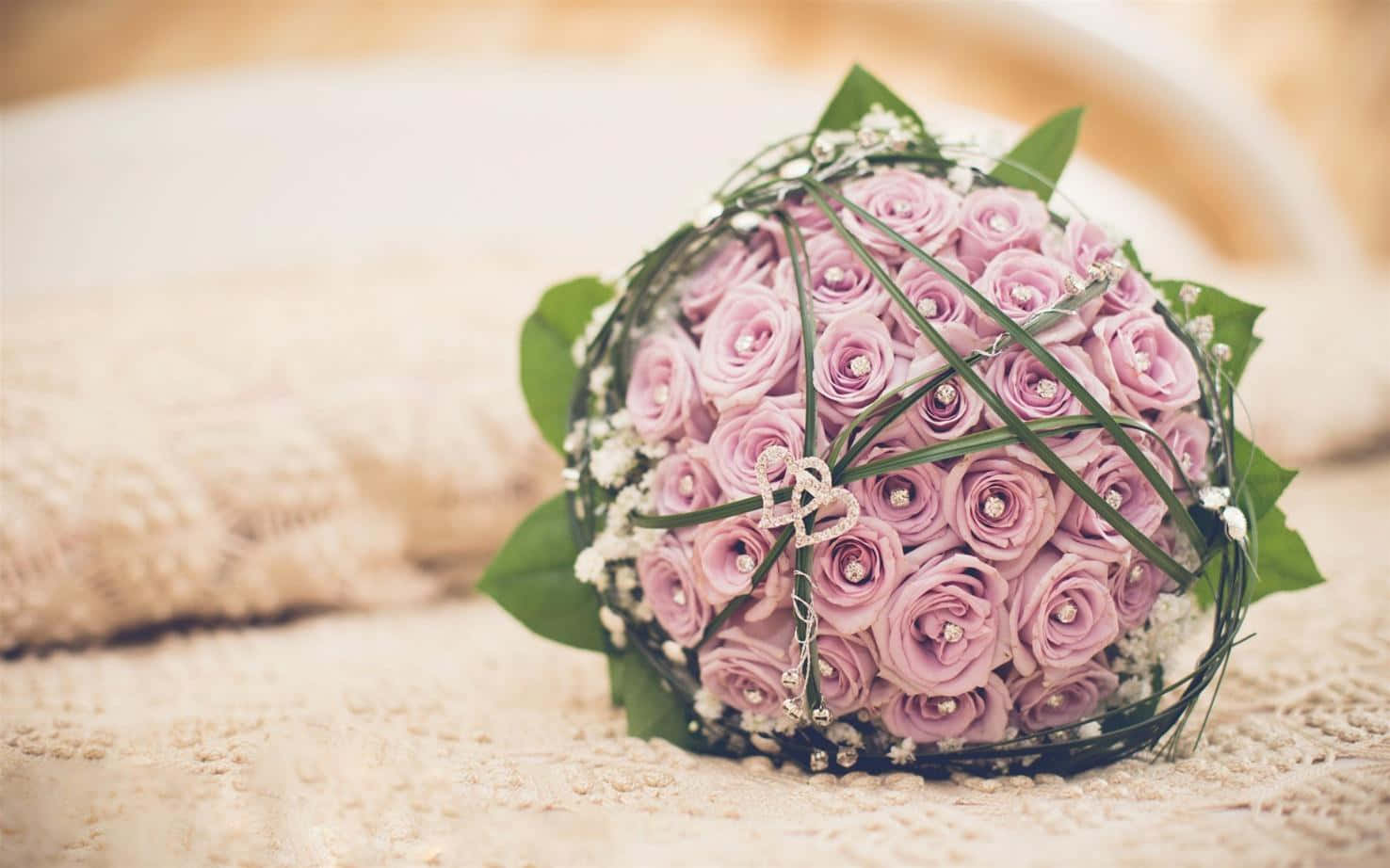 Pastel Pink Rose Bouquet With Jewels Wallpaper