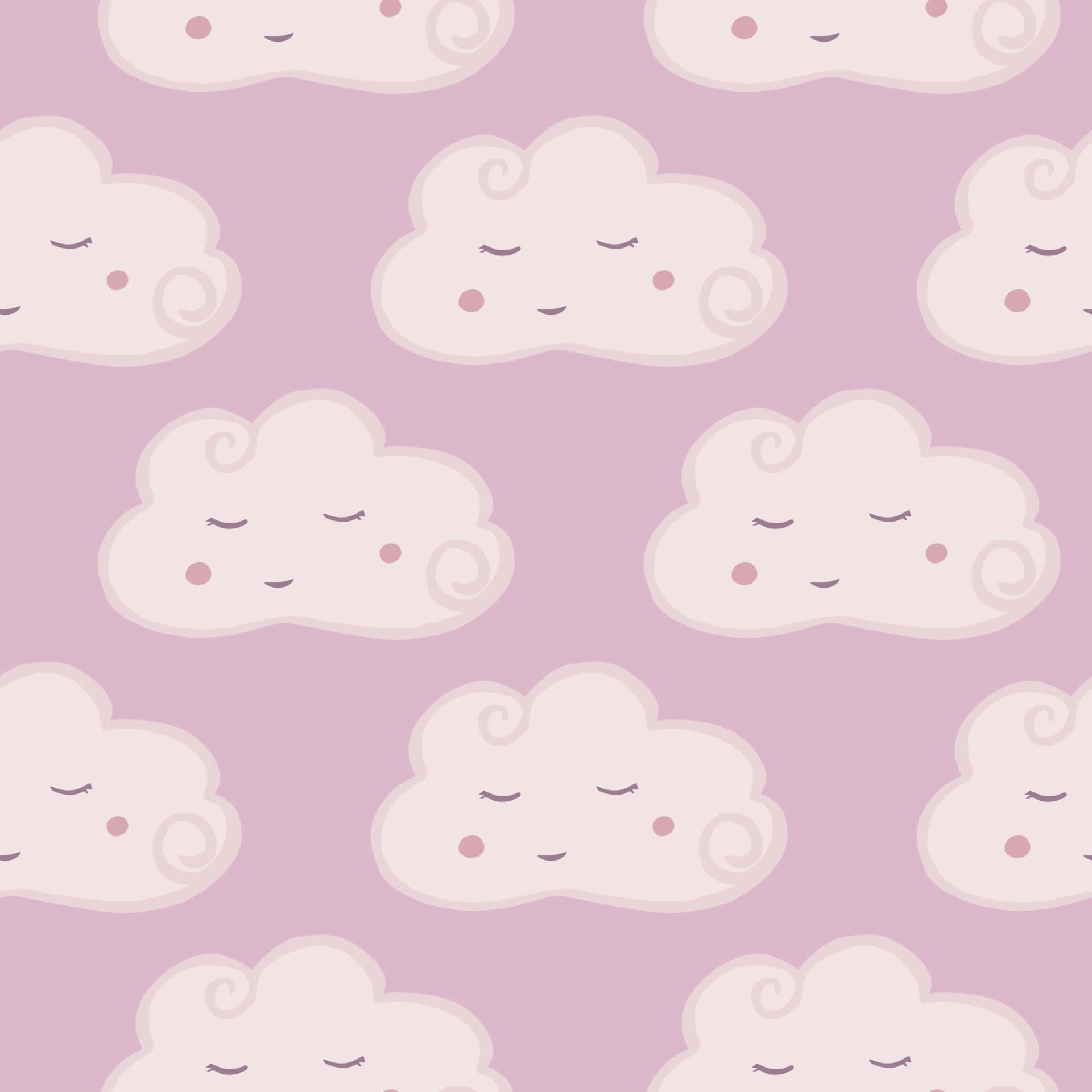 Pastel Pink Smiling Clouds Pattern Wallpaper