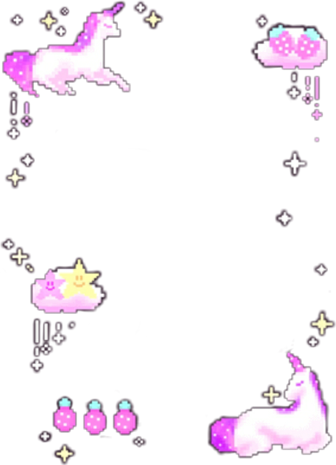 Pastel Pixel Unicornsand Stars PNG