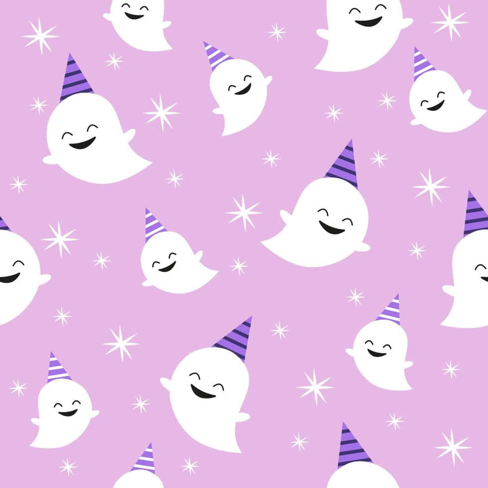 Pastel Purple Halloween Ghost Pattern Wallpaper