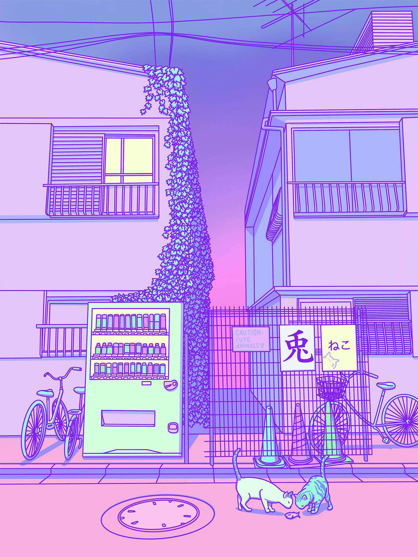 Pastel Purple Urban Scene Illustration Wallpaper