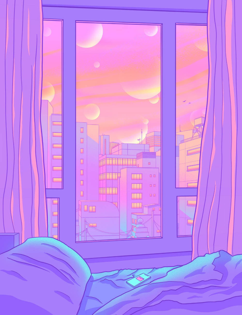Pastel Purple Window View Wallpaper