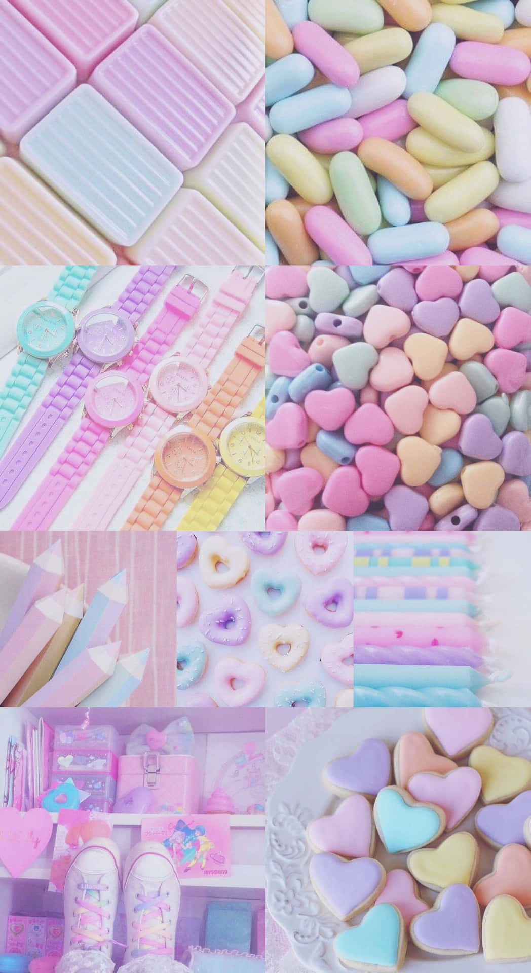 A Collage Of Pictures Of Various Pastel Colored Items Wallpaper