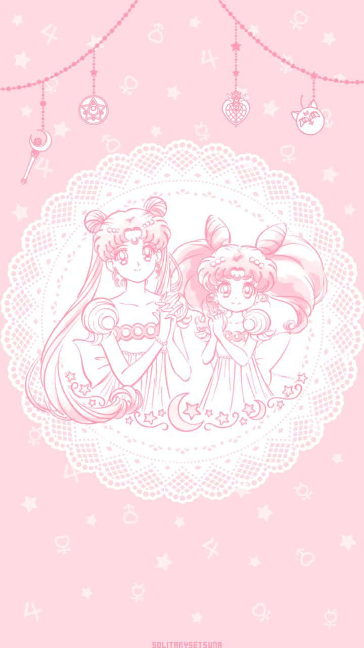 Sfondorosa Pastello Con Chibiusa Di Sailor Moon Sfondo