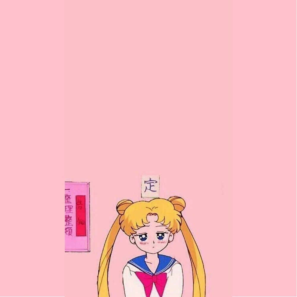 Ragazzaanime Di Sailor Moon Dai Colori Pastello Con Espressione Stanca. Sfondo