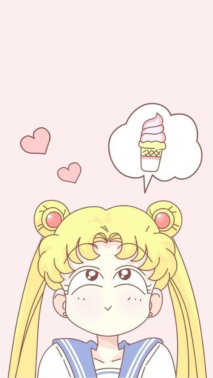 Sailormoon Usagi Tsukino Affamata In Stile Pastello. Sfondo