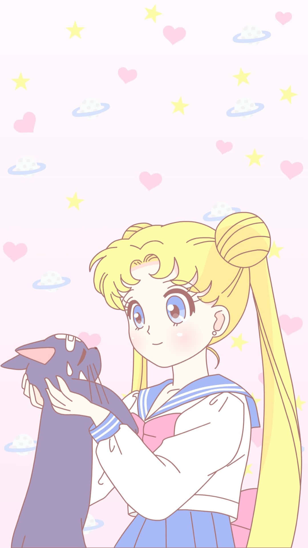 Sailormoon Luna Ragazza Anime Dallo Stile Pastello Sfondo