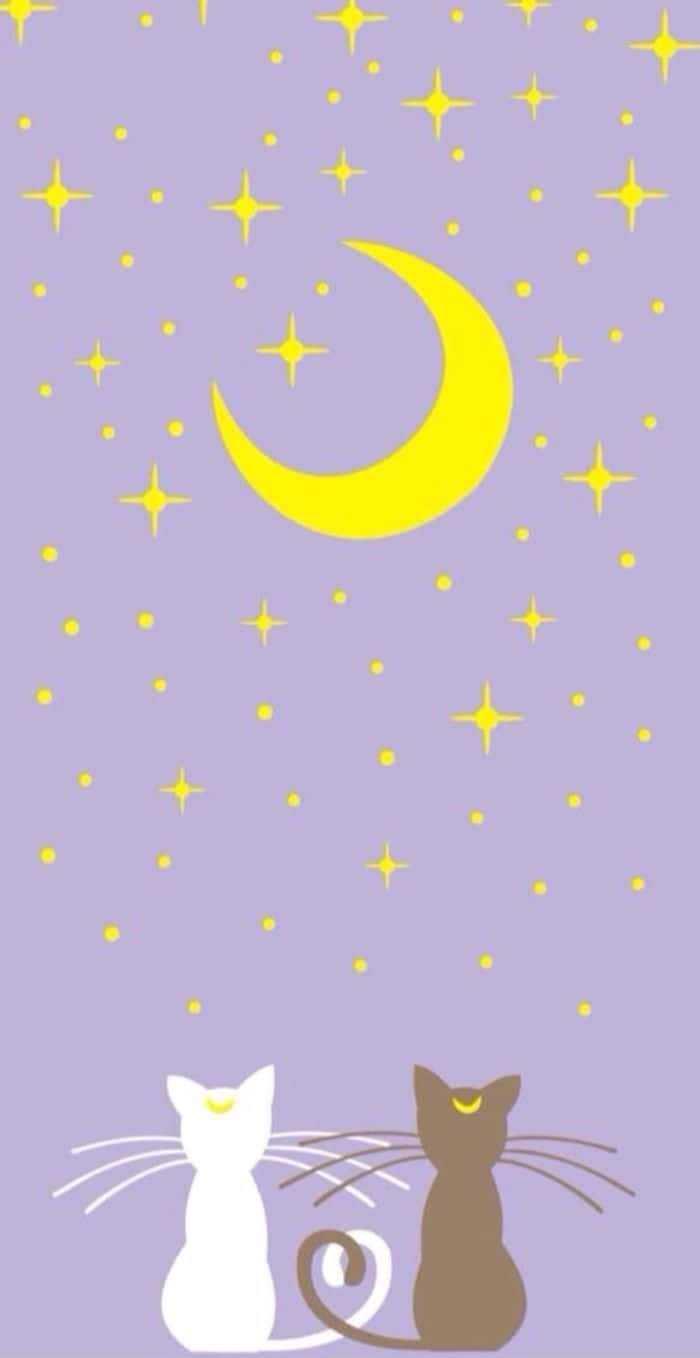 Pastel Sailor Moon Luna Artemis Moon Watching Wallpaper