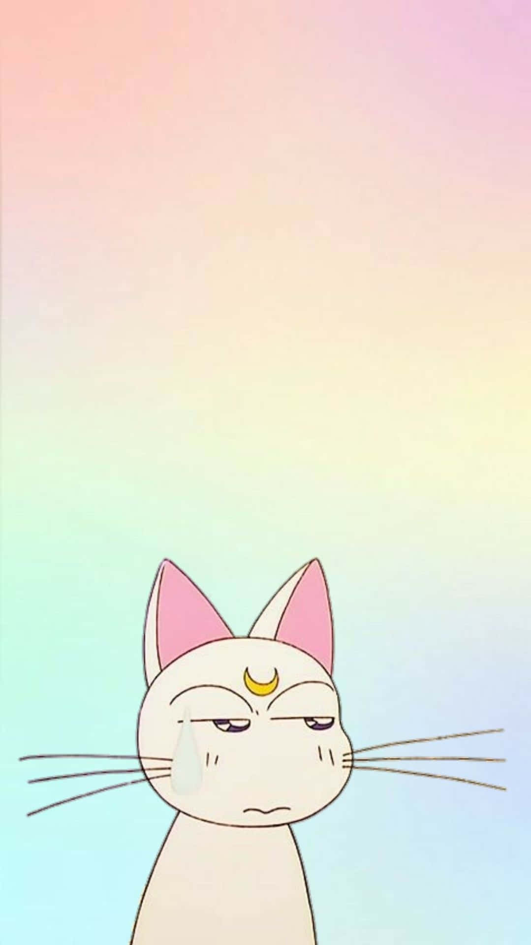 Fondode Pantalla Pastel De Sailor Moon Con El Gato Artemis, Arcoíris Y Degradado. Fondo de pantalla