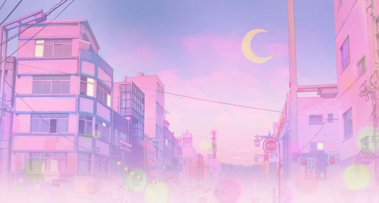Sfondoper Desktop O Cellulare Con Tema Sailor Moon Pastello E Città Notturna Anime. Sfondo