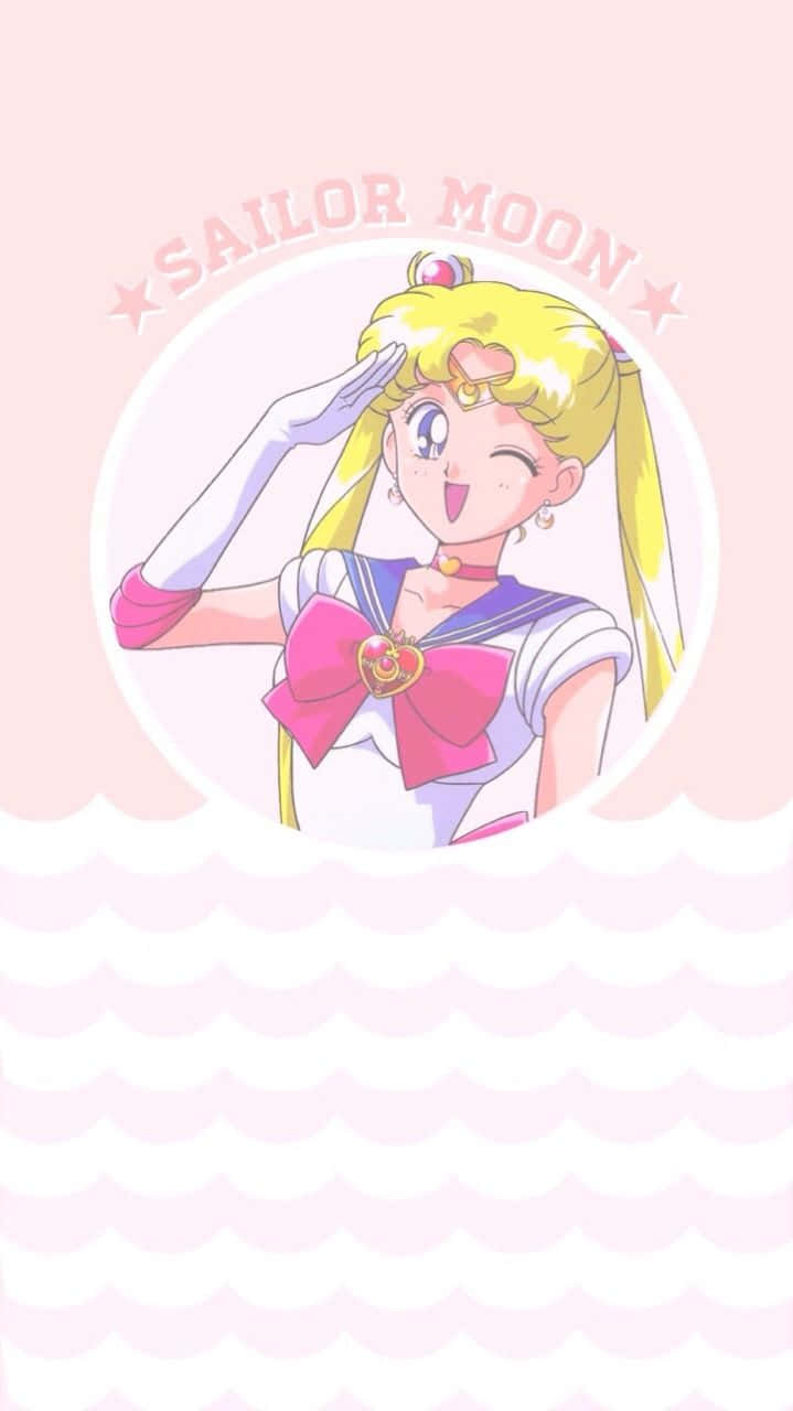Saludode Una Linda Chica De Anime De Sailor Moon En Tonos Pastel. Fondo de pantalla