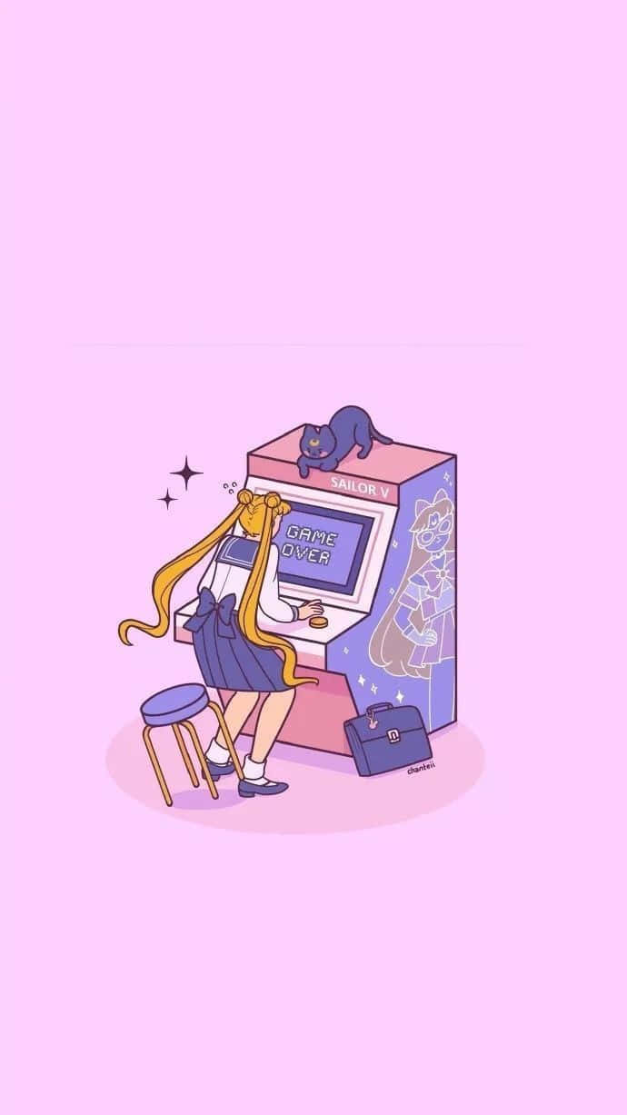 Arcademachine Digitale Con Sailor Moon Dai Colori Pastello Sfondo