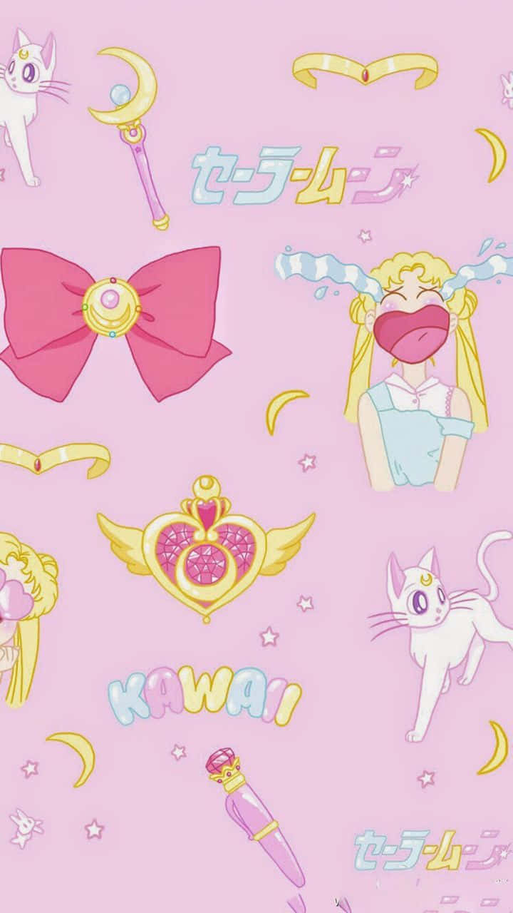 Collagecarini Di Sailor Moon In Stile Pastello Con Artemis E Usagi Sfondo