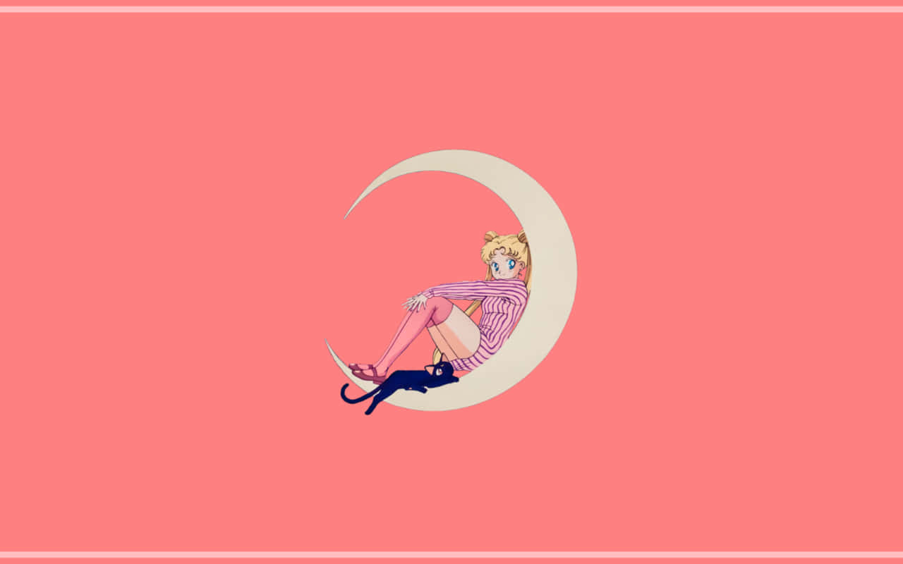 Artedigital De Sailor Moon Con Una Luna Creciente De Colores Pastel Fondo de pantalla