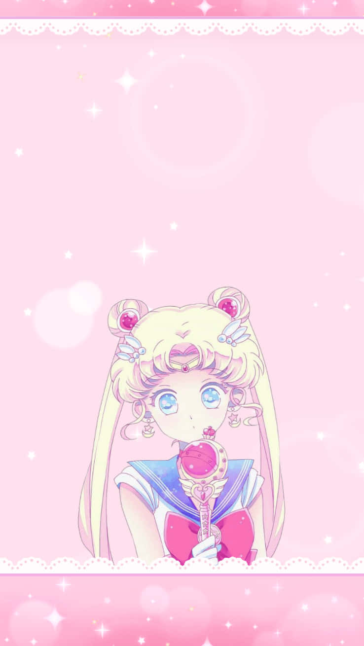 Papelde Parede Do Sailor Moon Com A Varinha Em Forma De Coração Espiral Pastel. Papel de Parede
