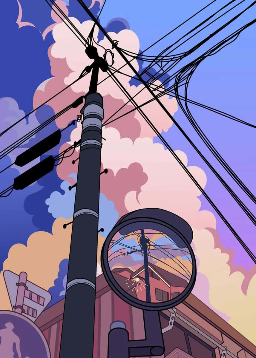 Pastel Sky Electric Poles Anime Aesthetic Wallpaper