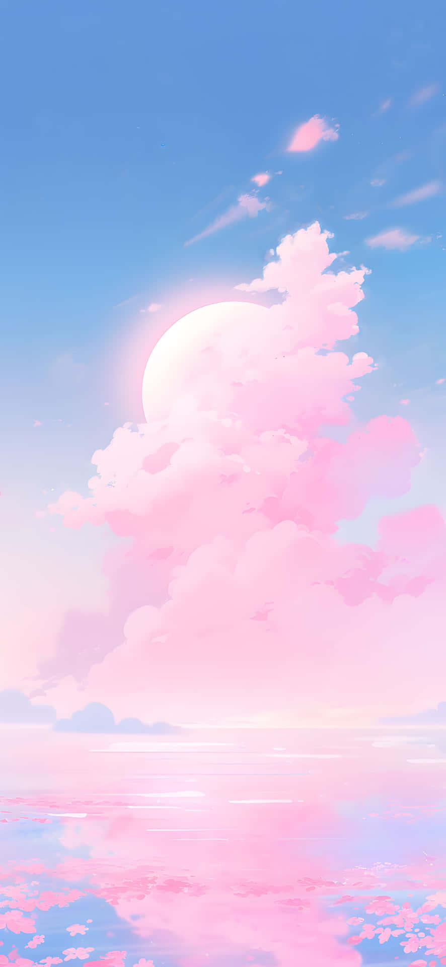 Pastel Sky Moon Reflection Wallpaper