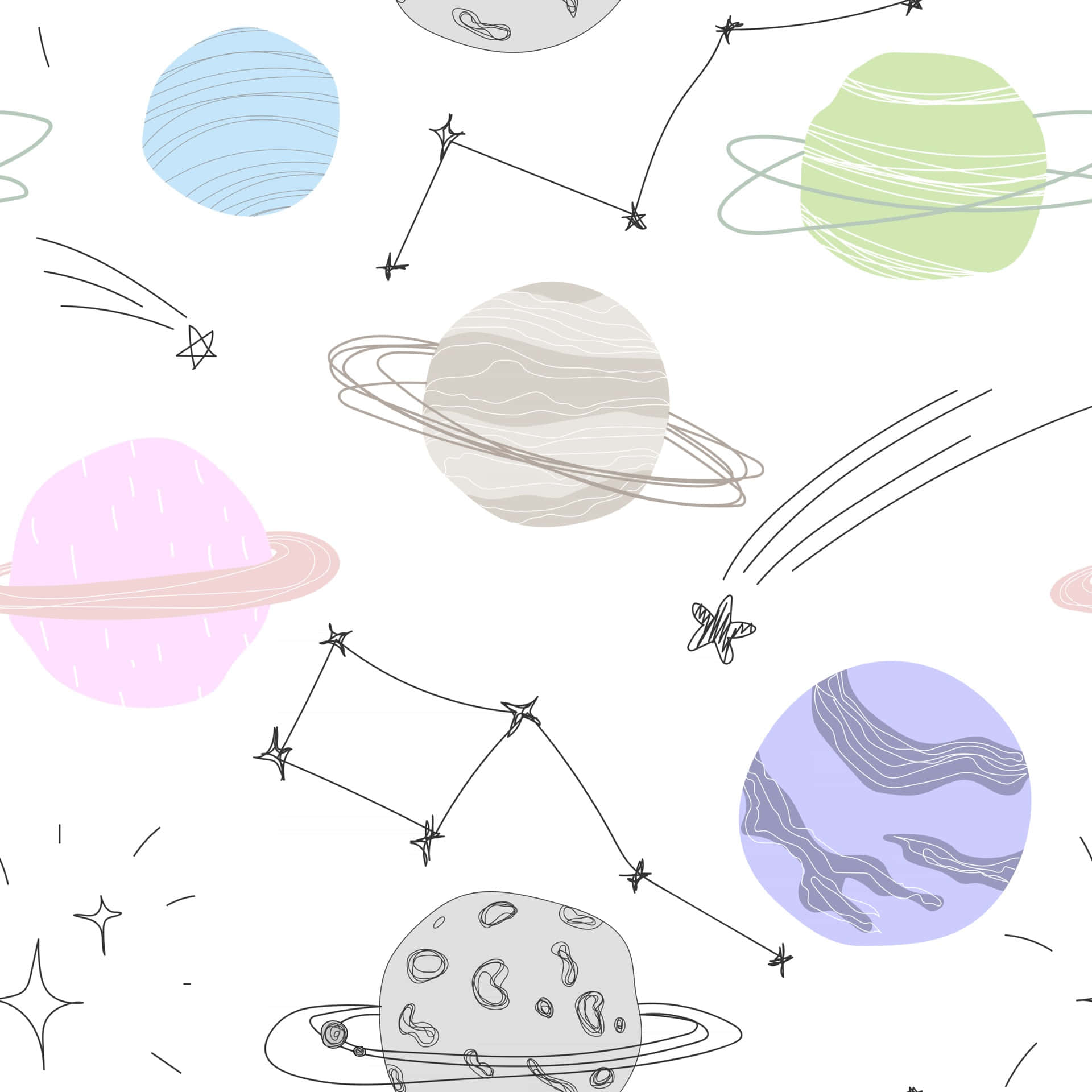 Pastel_ Space_ Planets_and_ Constellations_ Pattern Wallpaper