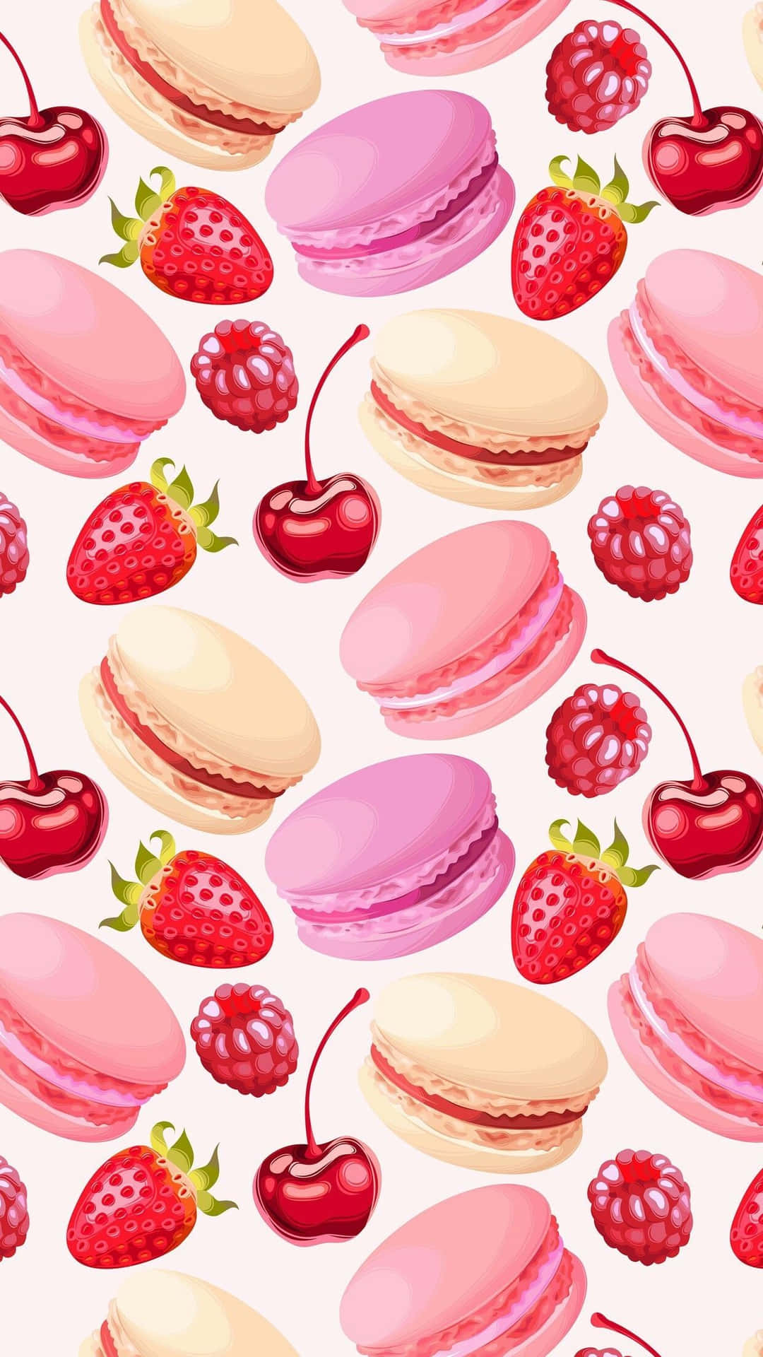 A Seamless Pattern With Macarons And Cherries Wallpaper