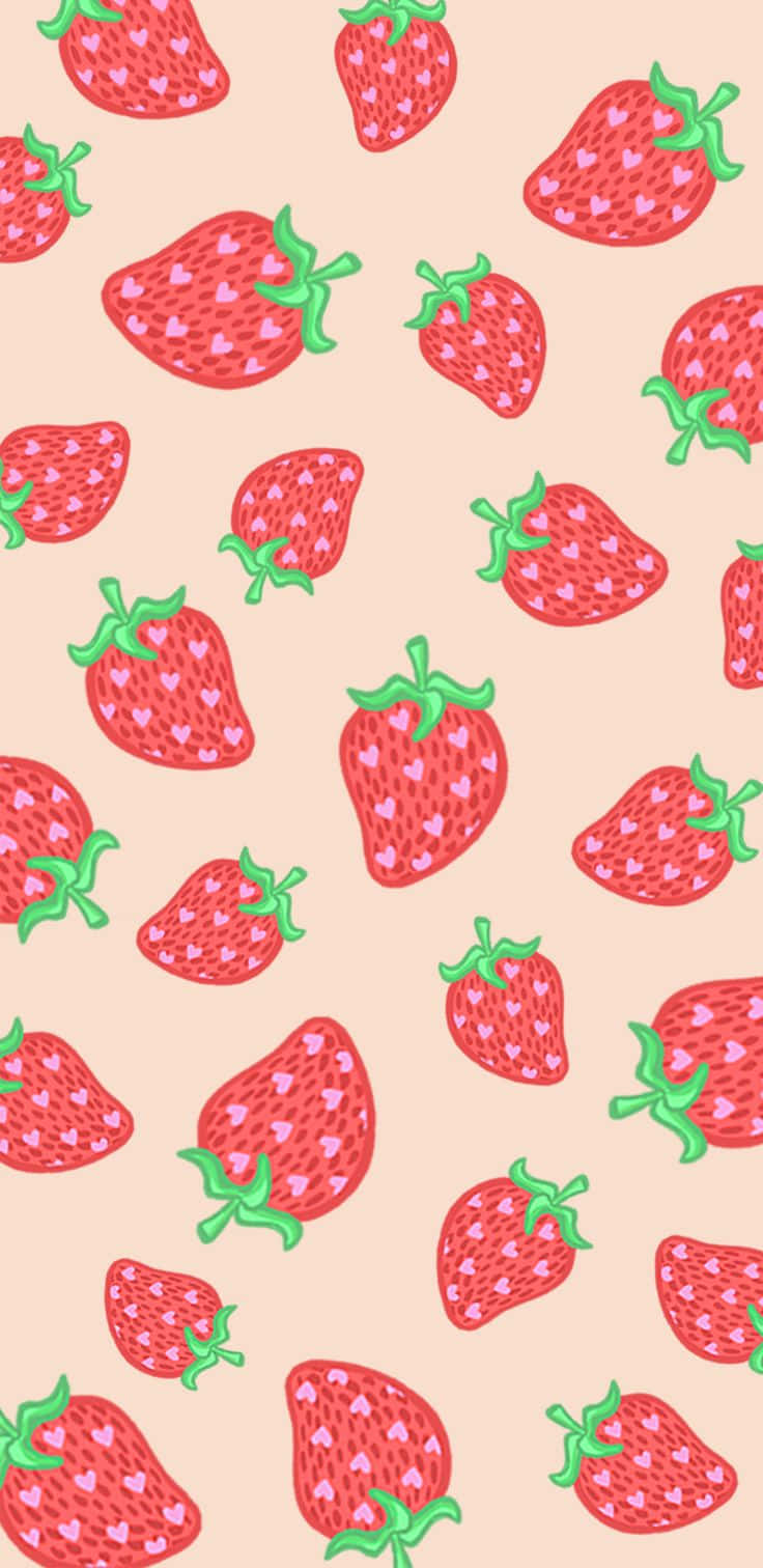 Strawberry Pattern On A Beige Background Wallpaper
