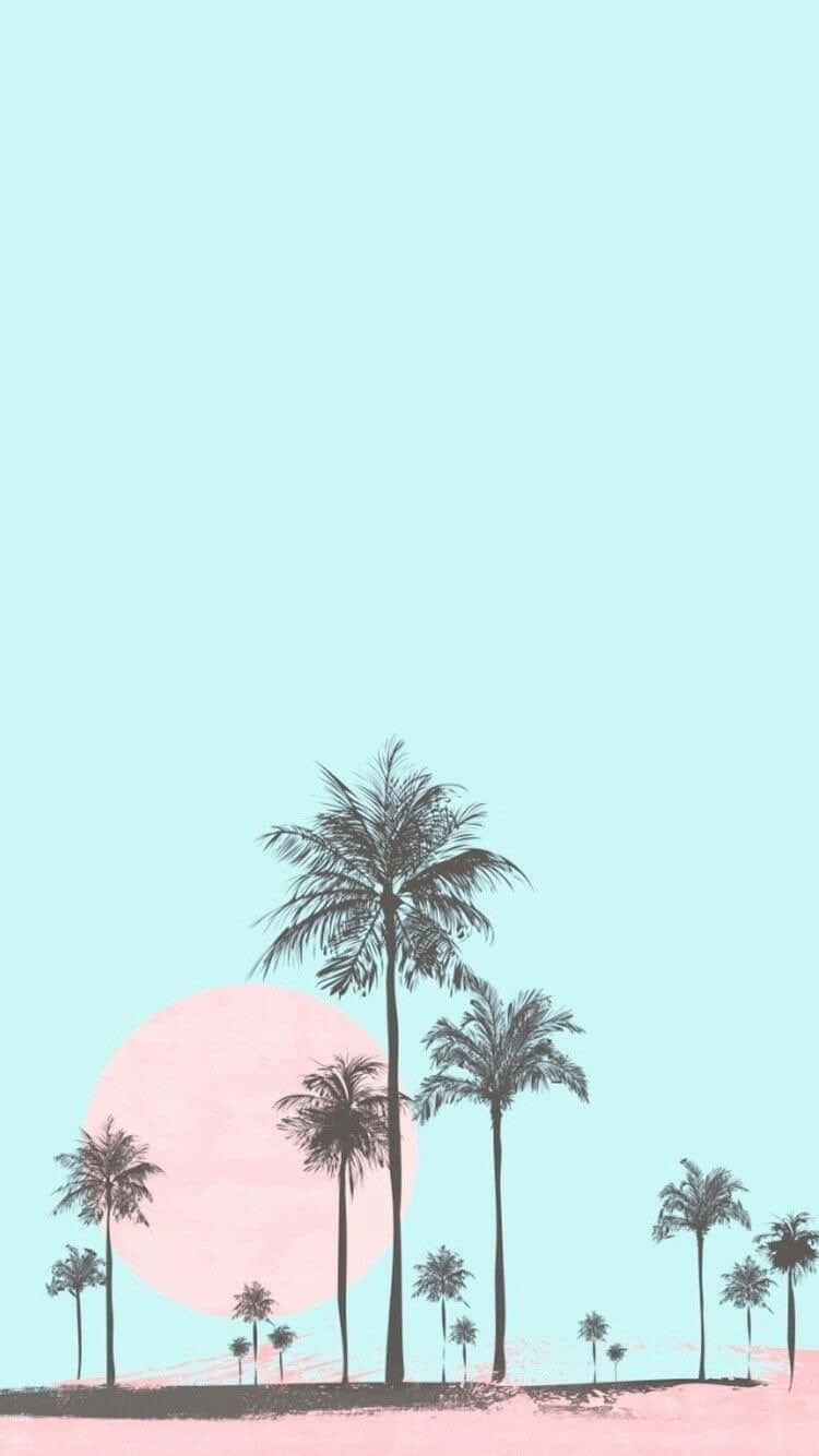 Pastel Summer Pink Sun And Palm Trees Wallpaper