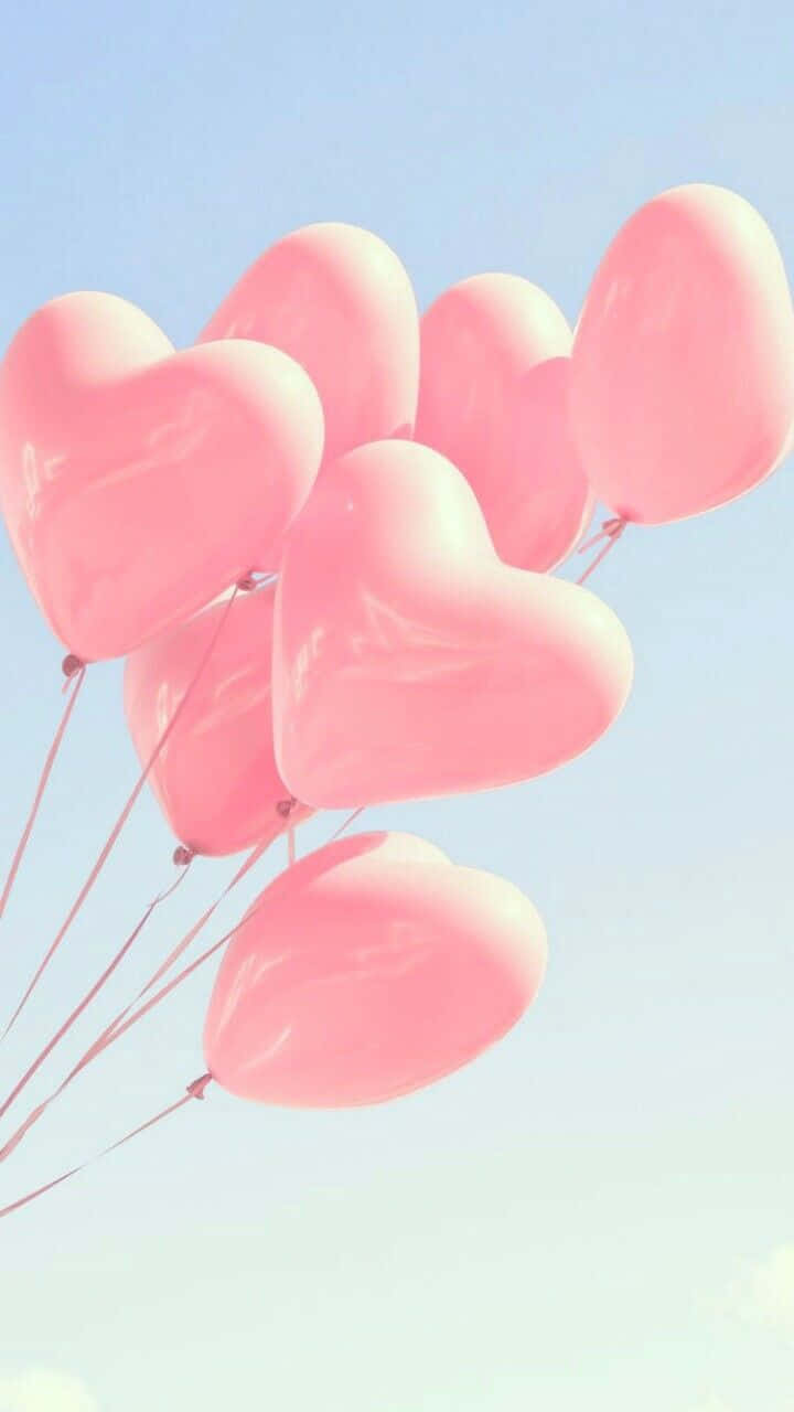 Pastel Summer Pink Heart Balloons Wallpaper